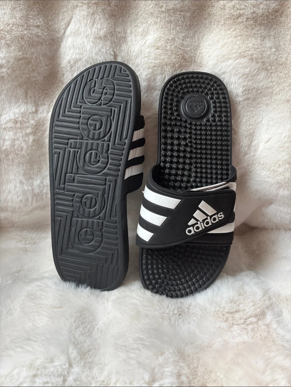 adidas Black and White Adjustable Slide Sandals